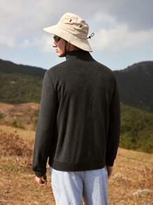 SHEIN In My Nature 男士拉链户外抓绒外套，带帽拉链抓绒夹克，加厚休闲百搭针织外套，适合运动和户外活动，男友风，男士冬季穿搭，男士外套，优质面料，专为户外活动设计，男士必备外套，圣诞礼物，万圣节礼物，秋冬季 - 黑色 - 查看 2