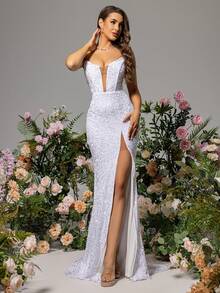 LOVE&LEMONADE Strapless Split White Wedding Dress - White - View 6