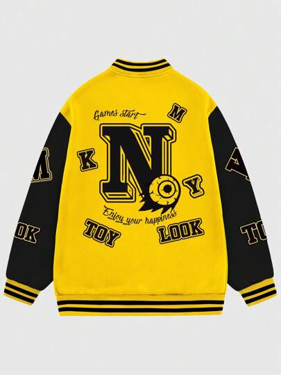 Street Life Chaqueta De Béisbol Para Hombre Con Patrón De Red De Araña Con Bloques De Color Y Letras