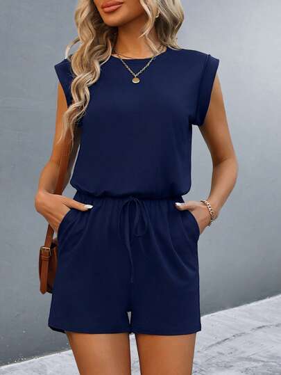 SHEIN Clasi Mujer Mono De Manga Corta Estilo Murciélago Con Cuello Redondo