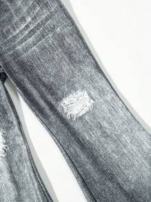 SHEIN Tween Girl Denim Effect Flare Leg Pants - Black - View 5