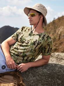 SHEIN In My Nature Men's Camouflage Outdoor T-shirt - Green - View 5