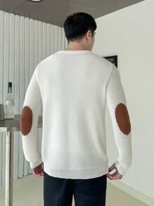 Manfinity Hypemode Men's Knit Casual Round Neck Sweater - White - View 2