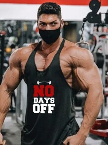 GymBeat 男友风格男士哑铃图案运动背心健身上衣、健身房、图案、工字背心、纯色健身上衣 Mengym 服装 Mengym 服装 Mengym 服装 Mengym 男装 - 黑色 - 查看 1