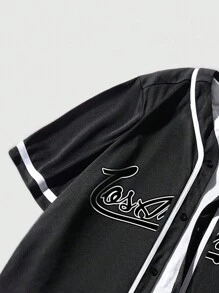 ROMWE MEN Prep Men Letter Graphic Button Front Shirt Without Tee, School - Black - View 3