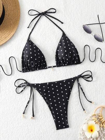 Swim Mod Summer Beach Women's Random Floral Print Side Tie Bikini Set