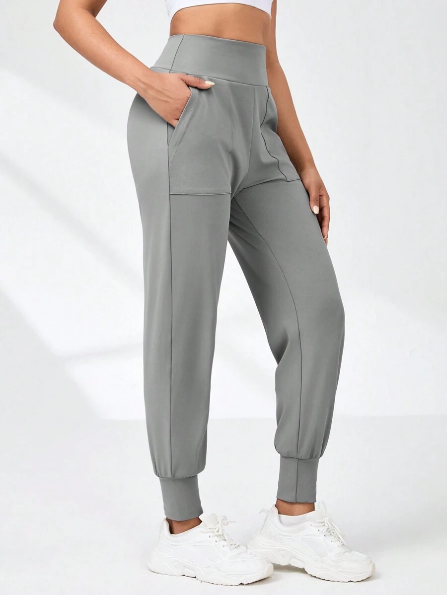 SHEIN Daily&Casual Của phụ nữ Màu thuần Đàn hồi Cổ tay áo Quần thể thao - Xám - Xem 1