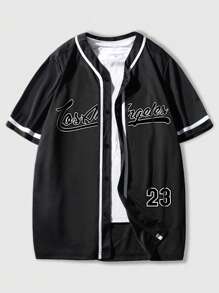 ROMWE MEN Prep Men Letter Graphic Button Front Shirt Without Tee, School - Black - View 6