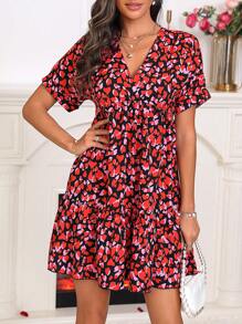 Breezaya Damski Love Wypełniony Nadruk Sukienki - Czerwony - Zobacz 4