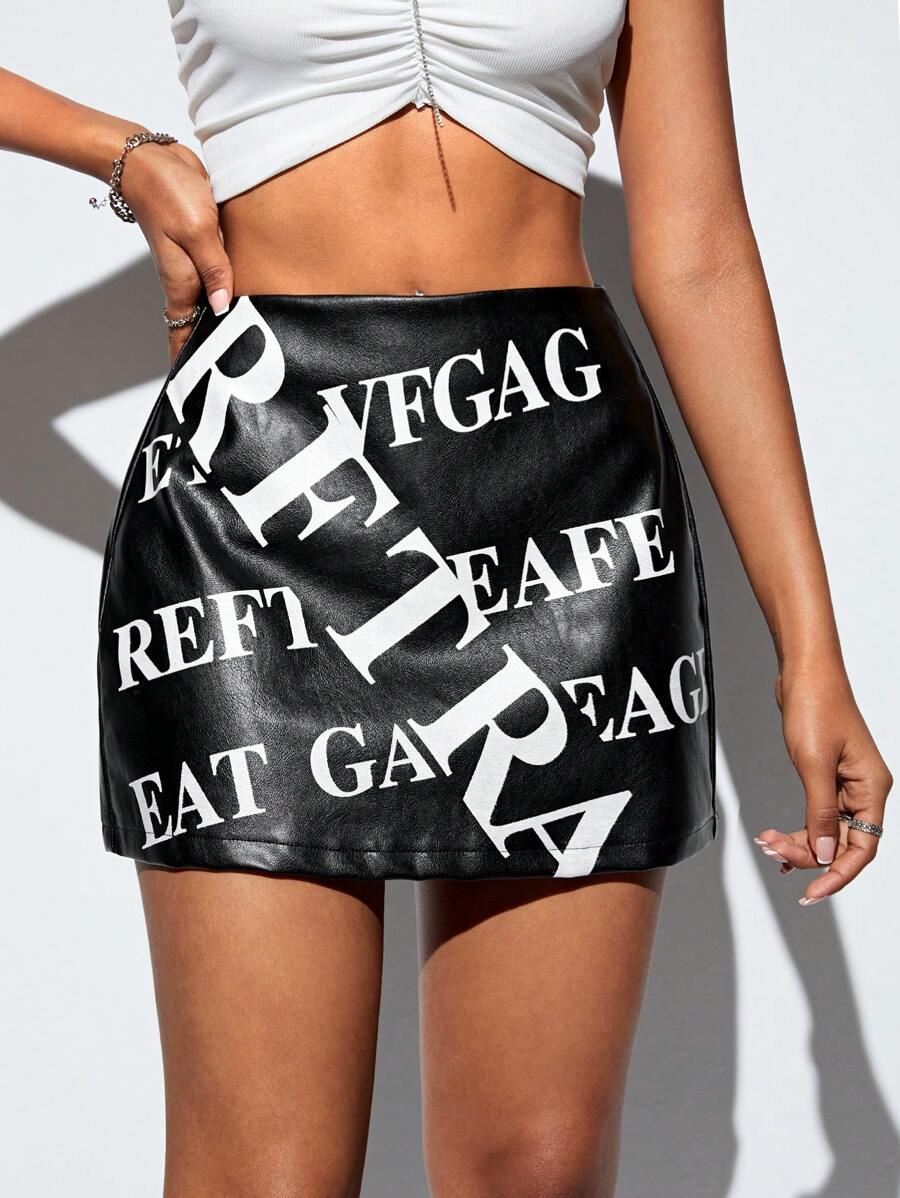 Lunelith SHEIN Lunessa Damski Krótki Nadruk z napisem Mini spódniczka