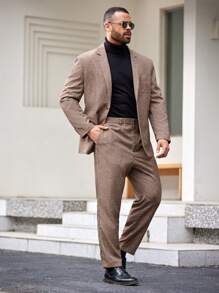 EASEVO Men's Plus Size Woven Casual Suit 2pcs/Set - Khaki - View 5