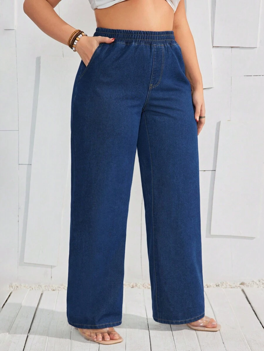 SHEIN VCAY Kích thước lớn Của phụ nữ Eo đàn hồi Quần legging thẳng - Rửa trung bình - Xem 1