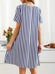 EMERY ROSE Women's Round Neck Short Sleeve Striped Dress