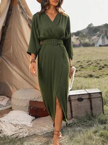 SHEIN Clasi Robe Ceinturée À Manches Chauve-souris Pour Femmes