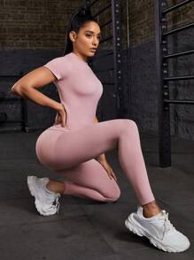 Easithlete Women's Raglan Short & Tight-Fitted Sports Set Workout Set Outfit Set Workout Women Set - Dusty Pink - View 4
