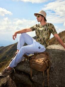 SHEIN In My Nature Men's Camouflage Outdoor T-shirt - Green - View 4