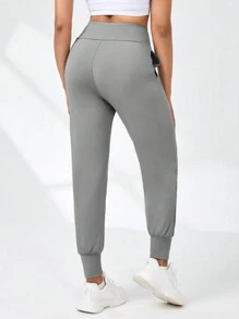 SHEIN Daily&Casual Của phụ nữ Màu thuần Đàn hồi Cổ tay áo Quần thể thao - Xám - Xem 2