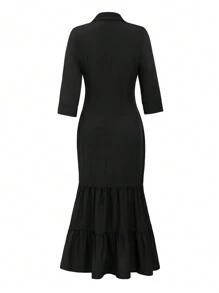 SHEIN Clasi Của phụ nữ Xù Hoa Sen Váy sơ mi - màu đen - Xem 2