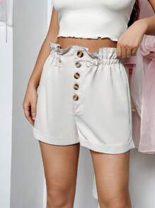 Lunelith SHEIN Lunessa Solid Color Front Button Shorts