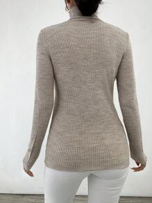 Cloudara High Neck Ribbed Knit Jumper - Apricot - View 2