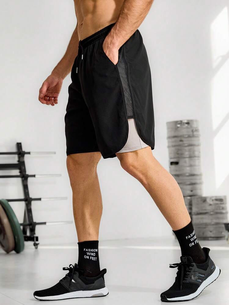 Boyfriend Style Men's Drawstring Waist Slant Pocket Sports Shorts Jogger Shorts Sweat Pants Black Shorts