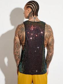 FeverCity 男式針織休閒閃爍大袖口俱樂部派對節日無袖背心,節日主題服飾 - 彩色 - 查看 2