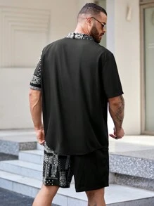Manfinity Homme 2 cái/bộ Kích thước lớn Nam Dệt Giải trí Áo sơ mi Với In Khăn lụa - Đen và trắng - Xem 2