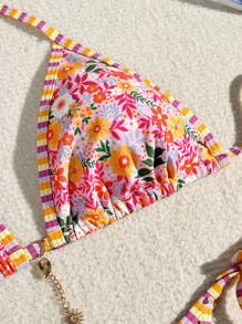 Swim Mod Summer Beach Women's Random Printed Knotted Side Bikini Set - Multicolor - View 4