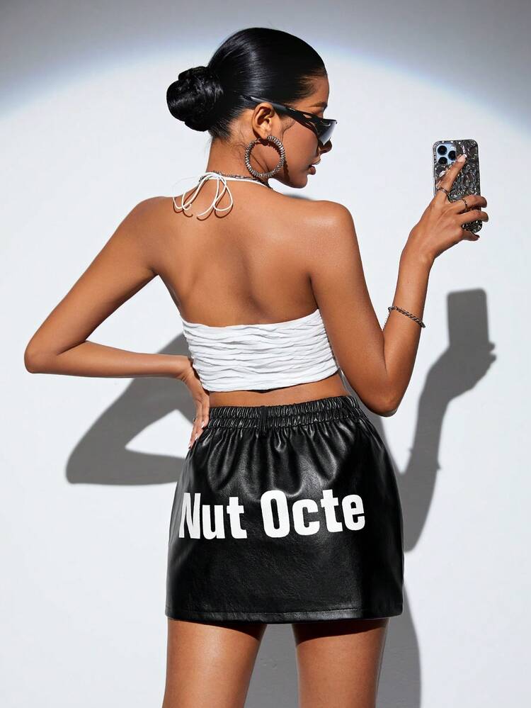 Women's Elastic Waist Letter Printed Skirt