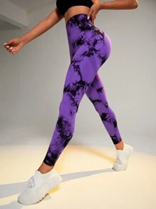 Easithlete Nhuộm buộc Thắt lưng băng rộng Quần Xà cạp thể thao - Màu tím - Xem 6