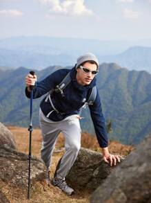 SHEIN In My Nature Men's Hooded Soft Shell Jacket With Small Print - Navy Blue - View 4