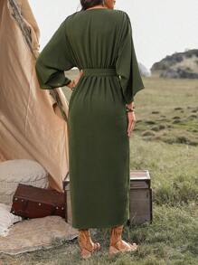 SHEIN Clasi Robe Ceinturée À Manches Chauve-souris Pour Femmes