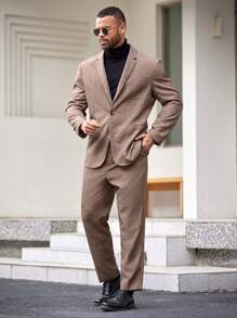 EASEVO Men's Plus Size Woven Casual Suit 2pcs/Set - Khaki - View 3