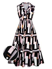 SHEIN Clasi 加大碼全印花無袖襯衫裙 - 彩色 - 查看 1