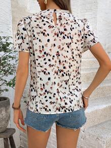 Chiquease All Over Print Puff Sleeve Blouse - Apricot - View 2