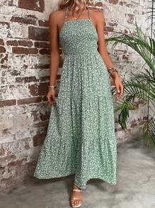 Breezaya Women's Floral Print Halterneck Swing Dress - Green - View 5