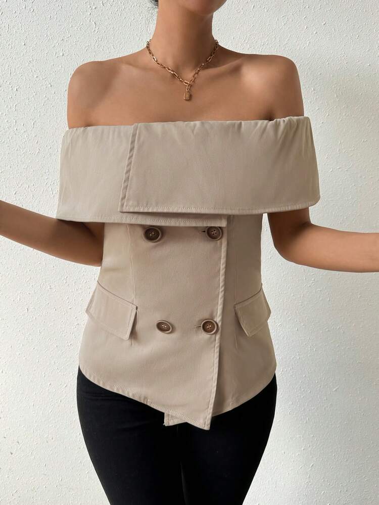Off-Shoulder Bandeau Neckline Slim Fit Shirt