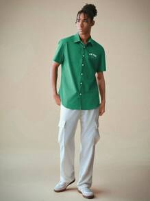 Manfinity VCAY Loose Fit Men's Letter Printed Casual Shirt - Green - View 3