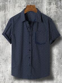 Manfinity Mode Men's Full Print Geometric Pattern Short Sleeve Shirt - Royal Blue - View 3