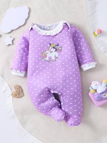 SHEIN Em bé Cô gái Tím Tim & Dễ thương Kỳ lân Thêu Trang phục mặc nhà Đối với Nhà - Màu tím hoa cà - Xem 3