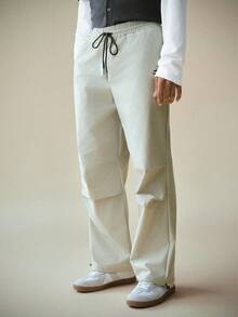 Manfinity RebelGame 男士彈性腰帶直腳編織褲 - 杏色 - 查看 5