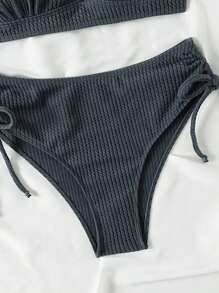 Swim Basics Conjunto de bikini separado para mujer con nudo lateral texturizado para playa de verano