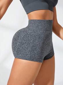SHEIN Thắt lưng rộng Scrunch Butt Quần short thể thao Vải thun Quần short - Xám - Xem 3