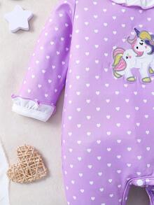 SHEIN Em bé Cô gái Tím Tim & Dễ thương Kỳ lân Thêu Trang phục mặc nhà Đối với Nhà - Màu tím hoa cà - Xem 4