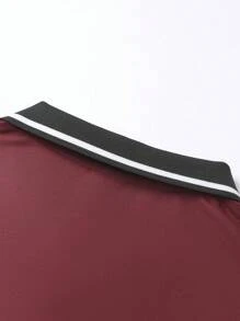 男士夏季短袖高尔夫 Polo 衫，带兔子骷髅印花，复古翻领，修身运动休闲衬衫，时尚户外休闲 Polo 衫 - 酒紅色 - 查看 6