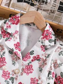 SHEIN Trẻ Cô gái Phong cách Vintage Dệt Kỳ nghỉ bờ biển In Đầm Với mũ , Mùa Xuân Và Mùa hè - Nhiều màu - Xem 3