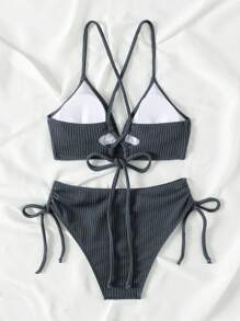Swim Basics Conjunto de bikini separado para mujer con nudo lateral texturizado para playa de verano