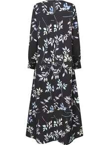 Loose Fit Casual Round Neck Plant Printed Dress - Multicolor - View 2