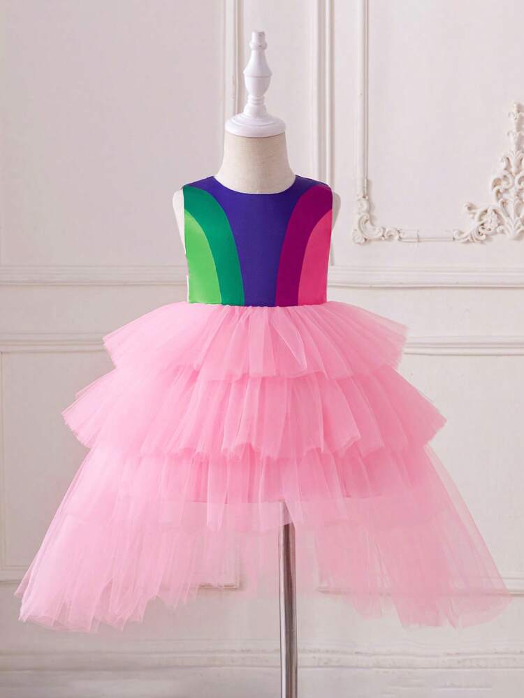Baby Girl Rainbow Tulle Dress With Underlying, Perfect For Birthday Party, Evening, Wedding, Baptism, 1st Birthday Celebrations