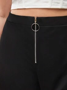 BizChic Quần ống loe khóa kéo phía trước cỡ lớn cho nữ dài 7/8 - màu đen - Xem 8